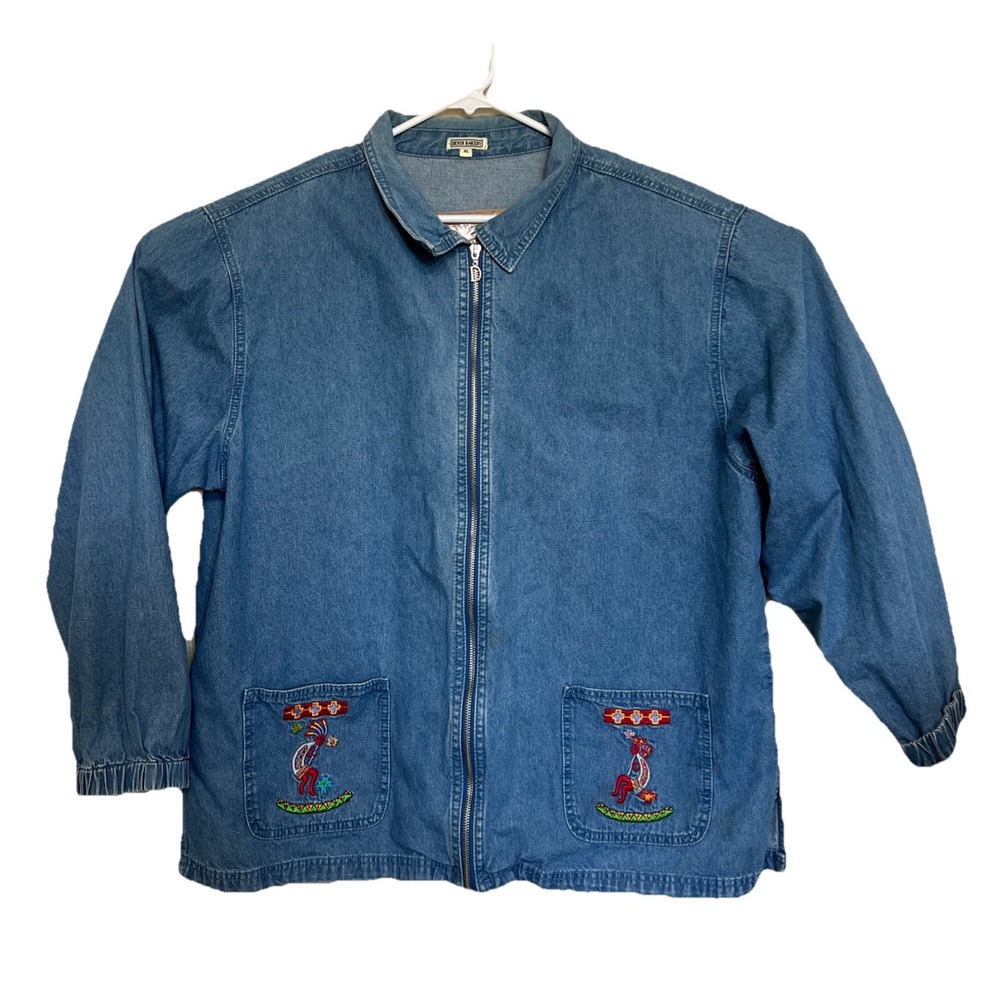 Vintage 90s Kokopelli Embroidered Denim Shirt Jacket Denim Bakery Size XL‎